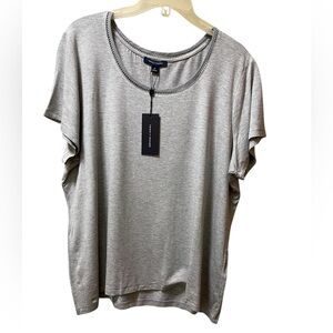 TOMMY HILFIGER TOP RIB TRIM SHORT SLEEVES WOMENS CREW NECK GRAY COLOR SIZE 2X